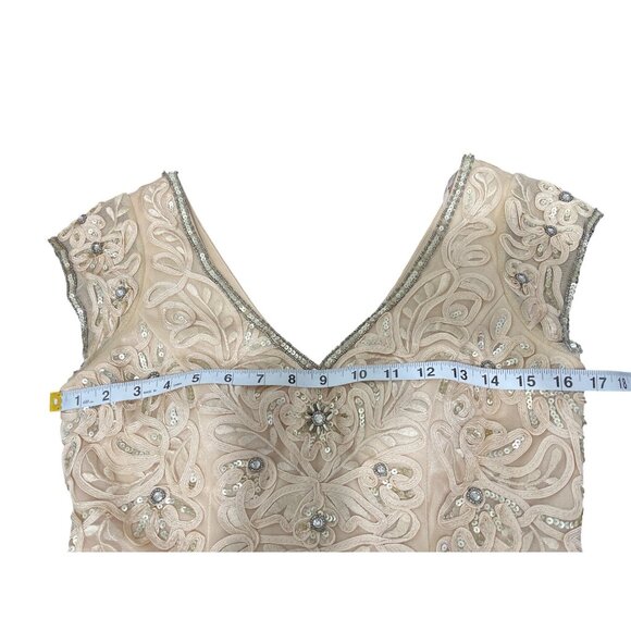 Sue Wong Nocturne Cocktail Dress Sequined Embroidered Cap Sleeve Champagne Sz 6 - Picture 6 of 8